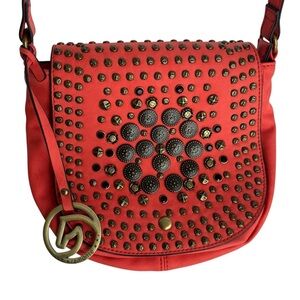 Remonte Faux Leather Studded Crossbody Bag S/M Orange Western Purse Vegan Rieker